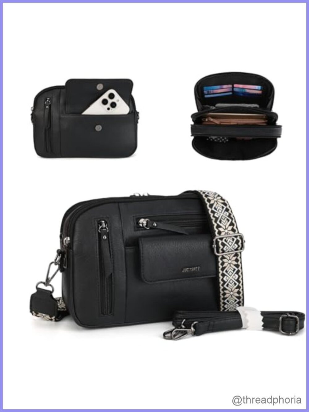 Vegan Leather 7 Pocket Crossbody Bag with 2 Straps